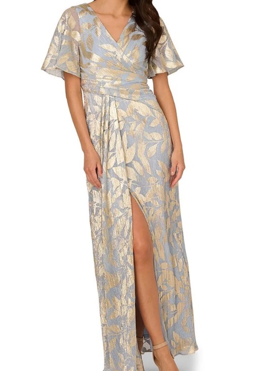 Dillards Dresses & Skirts - Cocktail dress: mid shin length. Light blue with gold thread flowers